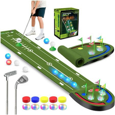 Glow-in-the-Dark Kids Golf Mat Set with Putting Green 2 Clubs
