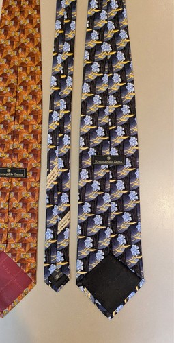Set 3x Vintage Ermenegildo Zegna Seidenkrawatten rot, orange, blau Blumenmuster - Bild 14 von 17