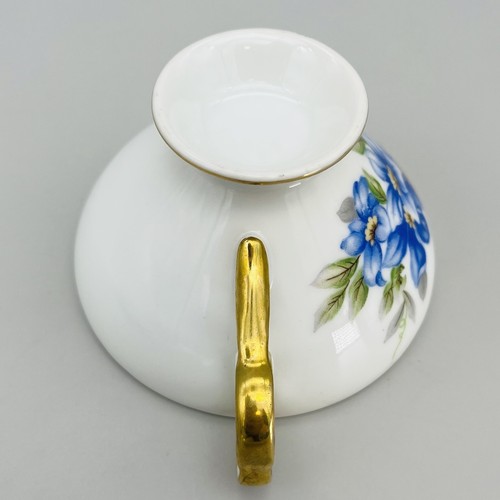 Vintage Tea Cup & Saucer Blue Pink & Gold Floral Footed Cup - Picture 14 of 18