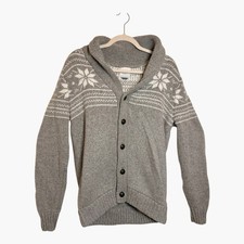 Old Navy Gray Fair Isle Shawl Collar Cardigan Sweater Preppy Classic Size Medium