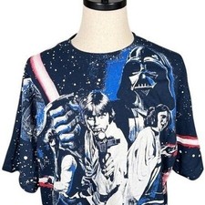 Mad Engine Star Wars All Over Print T Shirt Mens 2XL Navy Blue Darth Vader 2014