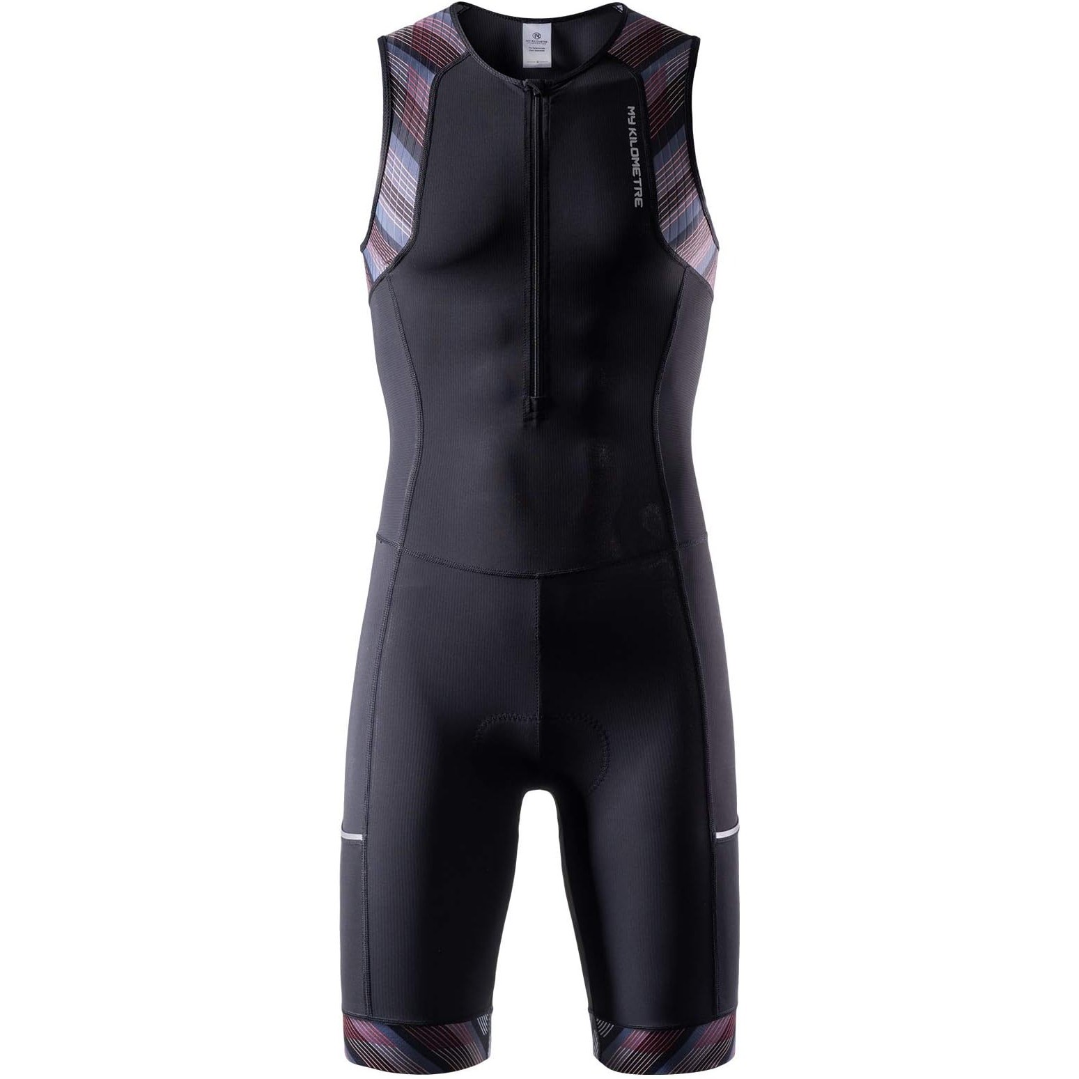 Mens Black Triathlon Tri Suit 2 Big Side Pockets Triathlon Racing Suit Front Zip
