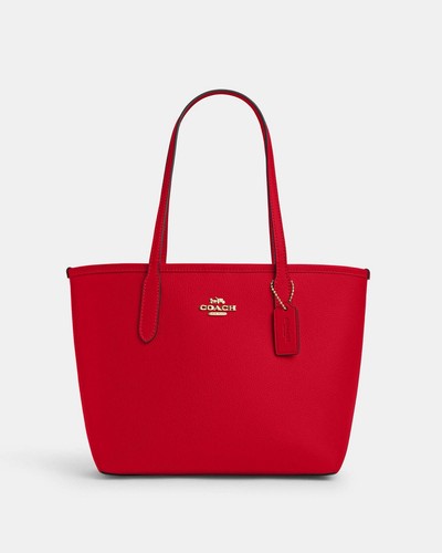 Coach Small City Tote Shoulder Bag in Gold/Bold Red Double Face Leather NWT - Picture 7 of 9