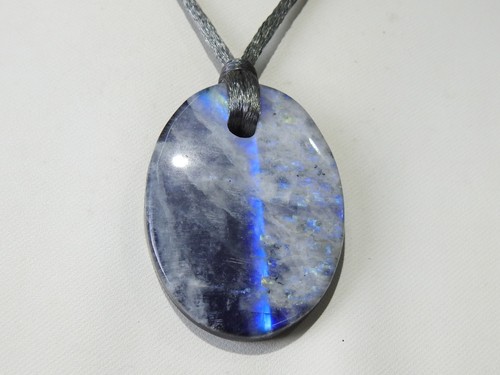 White Rainbow Moonstone Blue Flashy Fire Pendant Smooth Polished Cabochon - Picture 5 of 10