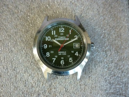 VINTAGE TIMEX QUARTZ WATCH MENS EXPEDITION INDIGLO DATE GREEN DIAL NEW BATTERY