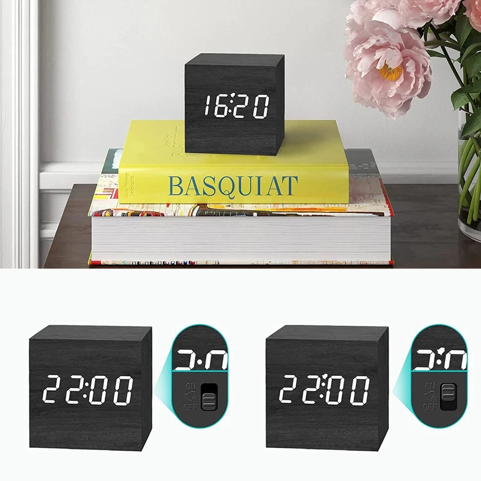 Reloj Despertador Digital con Temperatura LED Reloj Arte Ornamento USB/Alimentado por Batería Foto 3 de 4