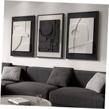 Large 3D Textured Framed Black and White Abstract Wall Art for Living Room, 3