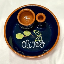 Vintage Hand-painted Ceramic Terracotta Appetizer Olive Serving Bowl Dish 6"