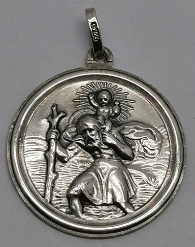 Vtg 1960s St Christopher Protect Us Pendant 925 Sterling Silver 27mm Medal 7g - 第 2/8 張圖片