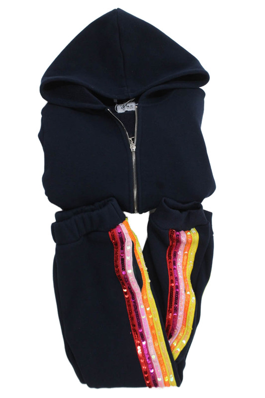 Lola + The Boys Girls Sequins Rainbow Full Zip Hoodie Pants Set Blue Size 10