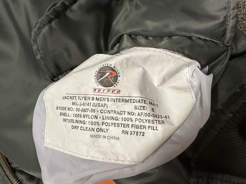 MA1 Flyers Man Intermediate Jacket MIL-J-6141 (USAF) Green Jacket Size Small - Picture 10 of 14