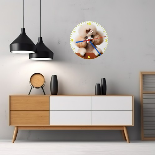 Quartz Clock, Poodle Peeking Over Wall 200mm or 300mm Battery Included - Picture 5 of 7