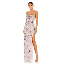 Mac Duggal 10893 Lilac Floral Bead Embellished Side Slit V-Neck Cocktail Gown 14