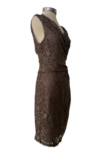 Reiss Shiny Beige / Mink Stretch Lace Ruched Bodycon Dress Party Cocktail UK 12 - Picture 12 of 24