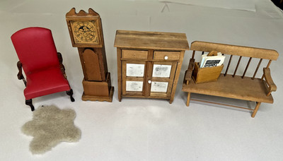 Reevesline Dollhouse Living Room Furniture Lot Clock Bench Cabinet Magazines