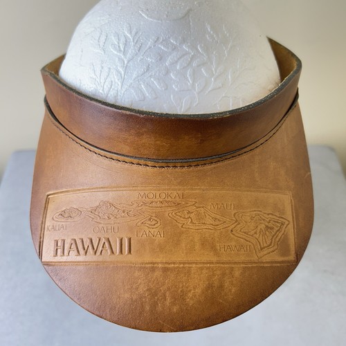 Vintage Leder Hawaii Inseln Schirmmütze Handarbeit verziert Strapback