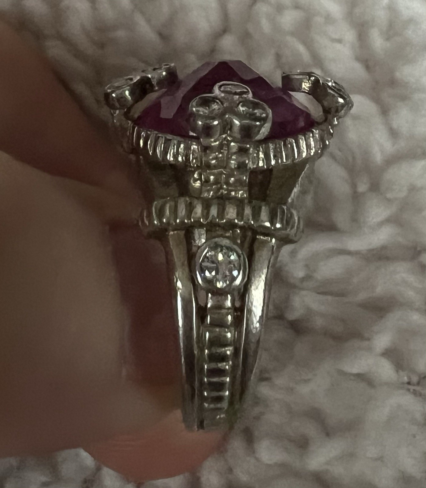 Art Deco Simulated Ruby And Diamond Ring Stamped … - image 5