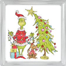 GRINCH AND MAX CHRISTMAS GLASS BLOCK WITH FAIRY LIGHTS