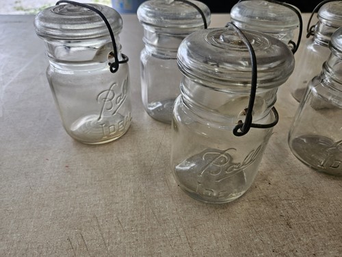 Vintage 1923-1933 Ball Ideal Pint Bail Top Canning Jars Lot of 8 Clear Jars - Picture 2 of 8