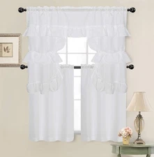 GoodGram Country Farmhouse Living Solid Colored Cafe Kitchen Curtain Tier & Swag