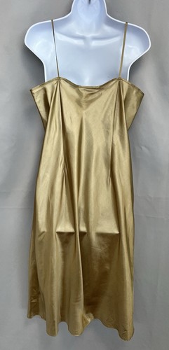 VTG White House Black Market 100% Silk Gold Midi Dress Sweetheart Neck Lace Y2K - Picture 4 of 10