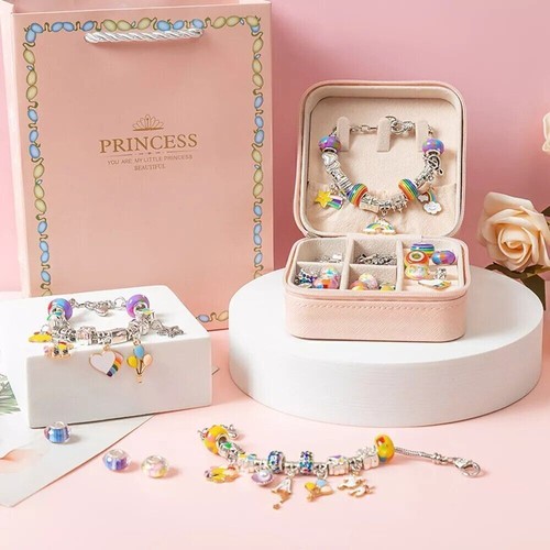 Girls Bracelet Making Kit Beads Jewellery Charms Pendant Set DIY Craft Kids SY - Picture 5 of 18