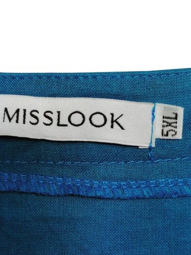 Misslook 5XL blue circle neck pleated pockets dolman short sleeve plus top - Imagen 3 de 6