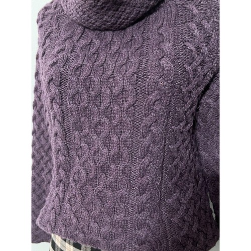 Chunky Cable Knit Wool Blend Turtleneck Fisherman Sweater M Purple Preppy - Picture 5 of 14