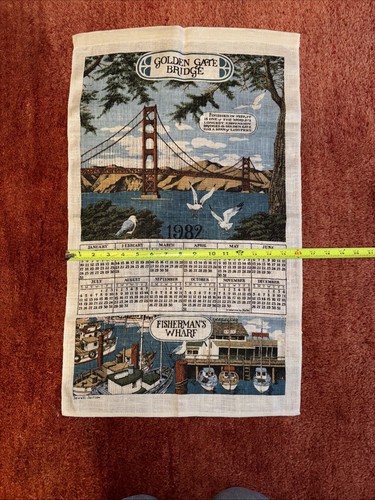 Vintage 1982 Leinen "Fisherman's Wharf" Kalender Handtuch ~ "Golden Gate Bridge" ~ Textil ~ - Bild 10 von 10