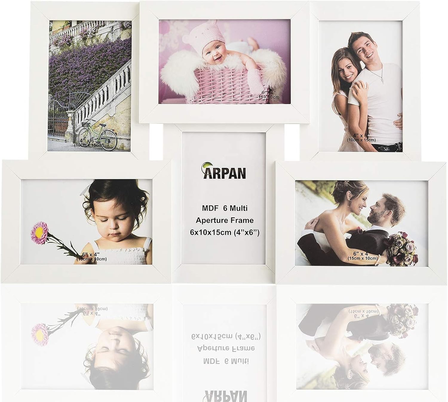 6 Aperture Photo Frame White MDF Collage Wall Mount Holds 6 x 4x6"" Photos - Image 3