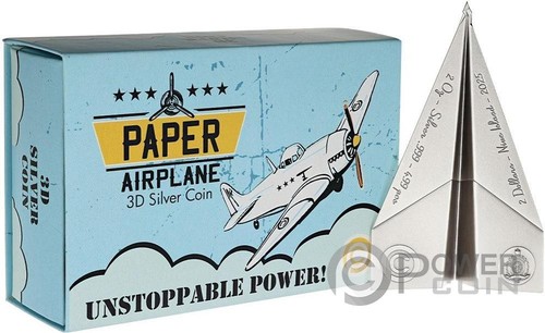 PAPER AIRPLANE Folded Dreams 2 Oz Silver Coin 2$ Niue 2025 - Picture 5 of 5