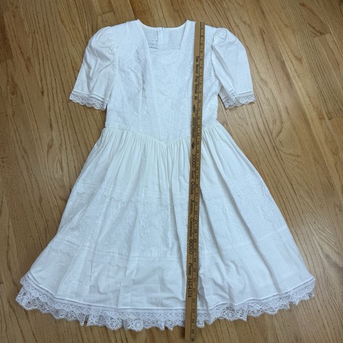 Vintage 80s Gunne Sax Jessica McClintock White Lace Short Sleeve Maxi Dress 10 - Picture 10 of 24