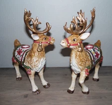 Set/2 Fitz Floyd Classic Father Christmas 12" Reindeer Candleholders  ~ VGC