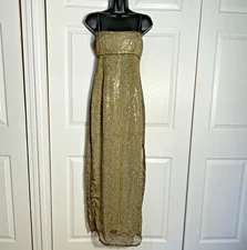 Vintage 90s Morgan Co Dress Junior 7/8 Gold Snake Print Side Slits Prom Gown