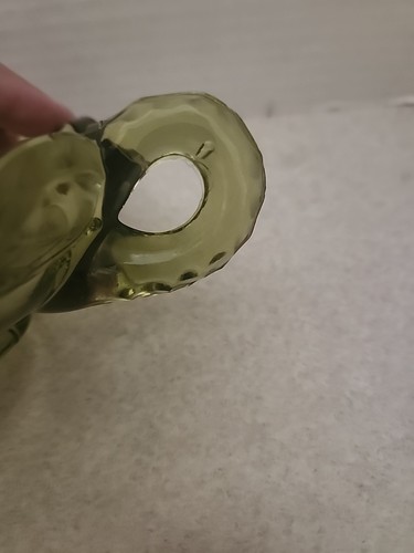 Excellent Fostoria Avocado Green Coin Glass Scalloped Edge Nappy Handle Dish! - Picture 3 of 5