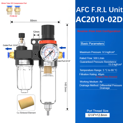 AFC2000Air Filter Regulator Combo Oil Water Separator Pressure Gauge Air Systems - Picture 32 of 59