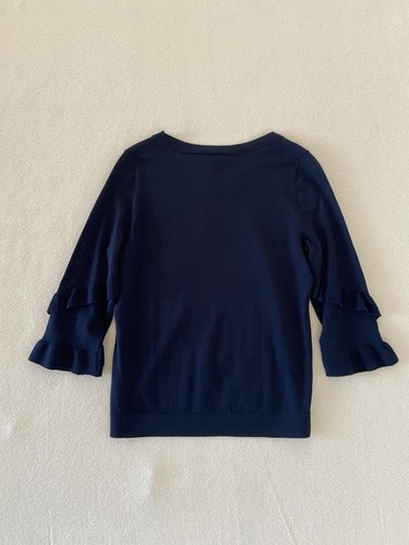Maglione Talbots donna medio 100% pura lana merino blu navy maniche a volant nuovo con etichetta - Foto 13 di 13