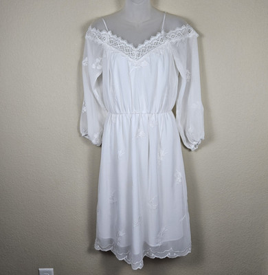 WAYF Amelia Lace Dress S White Romantic Cottagecore Embroidered Off Shoulder 