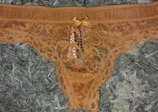 New VS Very Sexy logo & lace Thong Panty Size Xs Bronzed Tan