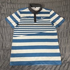 Nike Golf Sport Dri-FIT Blue White Striped Polo Shirt Mens Small 483577-424