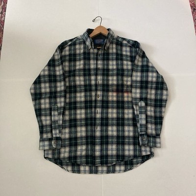 Pendleton Modern Mens Flannel Button Up Green Black Light Wear With A Few Stains