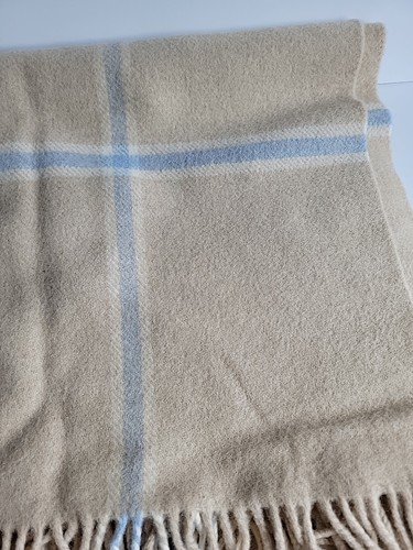Johnstons Of Elgin Wool Blanket  Beige Blue Lap  56x72 Coastal  Neutral Scotland - Picture 3 of 8