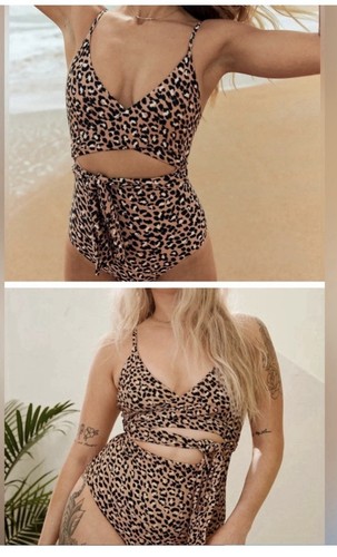 Aerie Leopard Full Coverage One Piece Swimsuit XL Raw Sienna NWT - Picture 2 of 7