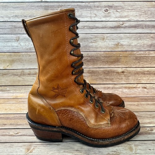 Tony Lama Herren Karamell Braun Leder Schnürung Western Arbeitsstiefel 9D - Bild 2 von 13