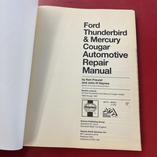 Ford Thunderbird Mercury Cougar (1989-1997) #36086 Haynes Repair Manual - Picture 2 of 4