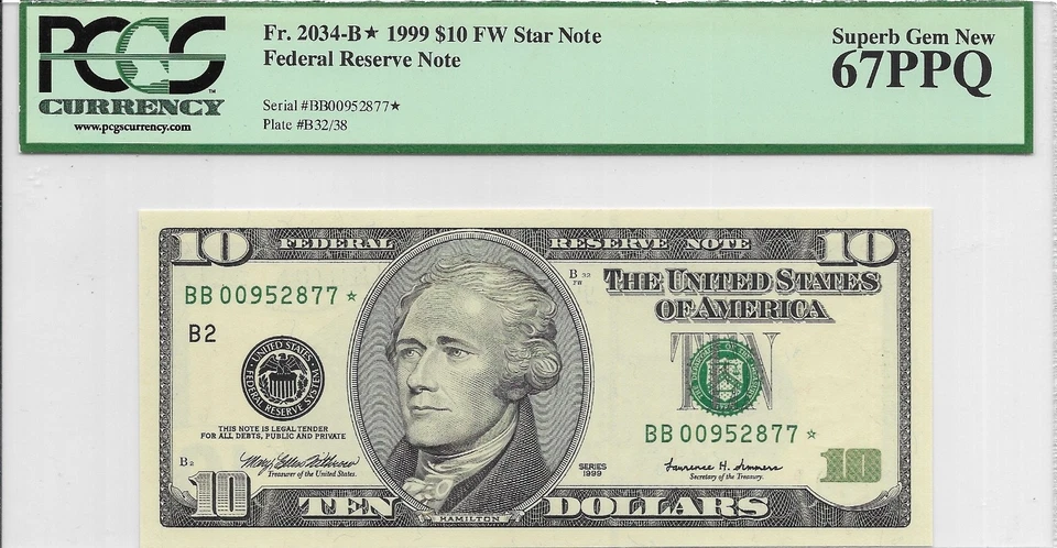 1999 $10 NEW YORK * STAR * ⭐️ FRN. PCGS SUPERB GEM New 67 PPQ Banknote. - Image 2 of 3