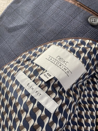 Next Blue Check Slim Fit 3 Piece Suit - Jacket & Waistcoat 40R, Trousers 34R - Picture 5 of 18