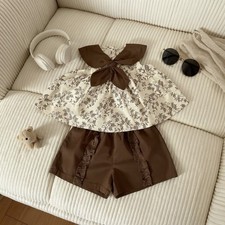 Girls 2-Piece Summer Set  Floral Bow Top  Ruffle Shorts  Comfy  Cute