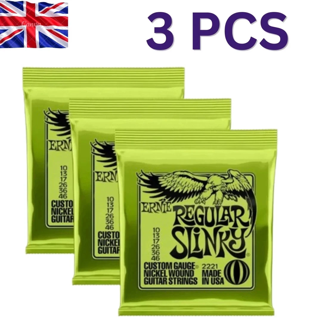 Paquete de 3 cuerdas para guitarra eléctrica Ernie Ball regulares Slinky Nickel Wound 2221 10-46.