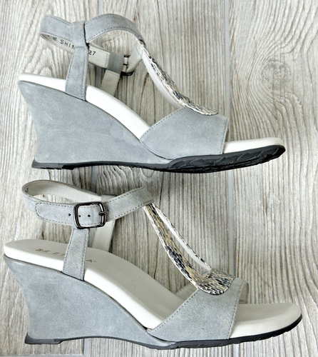Ziera SHINE Pale Gray Suede Faux Snake Wedge T-Strap Sandals Size 39M (US 8.5) - Picture 3 of 20